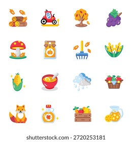 Paquete de iconos de estilo plano de diversión estacional