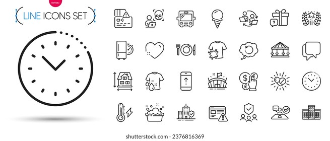 Pack of Secret gift, Heart and Carousels line icons. Include Arena, Cyber attack, Wash t-shirt pictogram icons. Time management, Hand washing, Electricity power signs. Recovery data. Vector