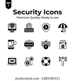 Pack of security and protection icons set, ready for premium download