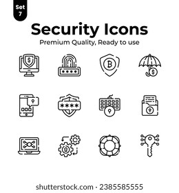 Pack of security and protection icons set, ready for premium download