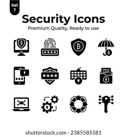 Pack of security and protection icons set, ready for premium download