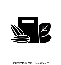 Pack of seeds and leaves glyph icon. Garden inventory, equipment. Customizable thin line contour symbols. Isolated vector outline illustrations