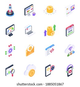 
Envase de iconos isométricos de Seo 