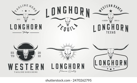 pack, set and collection of longhorn vintage logo vector illustration design