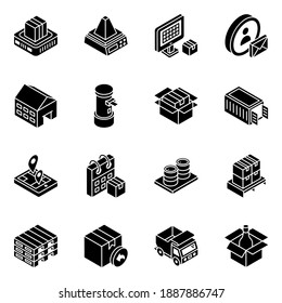 
Pack of Shipment Glyph Isometric Icons 
