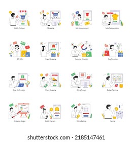   Pack of Shopping and Business Flat Illustrations 

