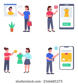 Pack of Shopping and Buying Flat Illustrations
