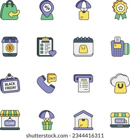 Pack of Shopping and Ecommerce Color Outline Icons Set