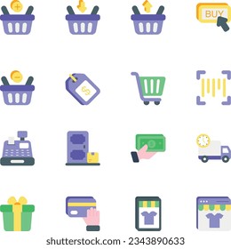 Pack of Shopping and Ecommerce Flat Icons Set