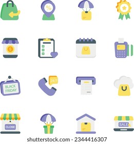 Pack of Shopping and Ecommerce Flat Icons Set