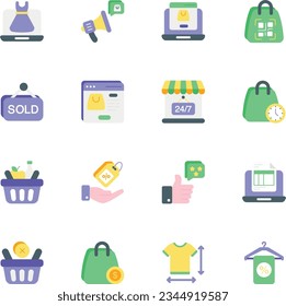 Paquete de Iconos planos de compras y comercio electrónico