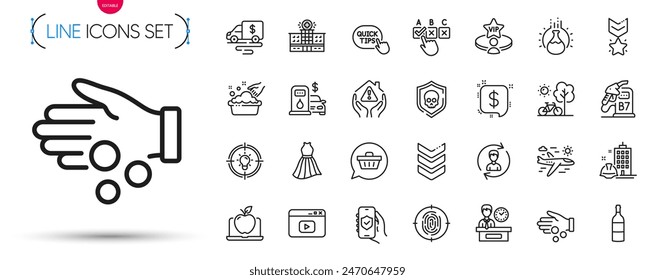 Pack of Shoulder strap, Construction building and Payment message line icons. Include Video content, Bicycle, Cyber attack pictogram icons. Fingerprint, Airplane travel, House protection signs. Vector