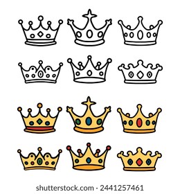 PACK OF SIX DRAWN CROWNS, WITH AND WITHOUT COLOR