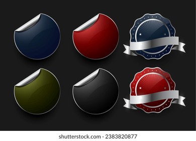 pack of six metal badge element banner in sticker style vector