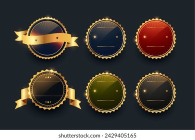 pack of six premium round emblem symbol design vector