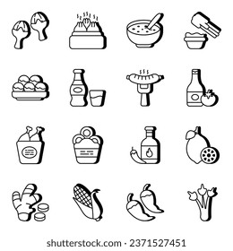 Pack of Snacks and Drink Linear Icons

