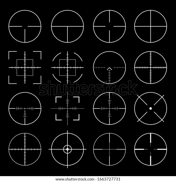 狙いはスナイパーライフルの一群 クロスヘアカーソルのターゲットは ターゲットアイコンを選択します エイムシュートフォーカスカーソル Bullseyeマークのターゲット ゲーム 照準照準ドットポインタセット ベクターイラスト のベクター画像素材 ロイヤリティフリー
