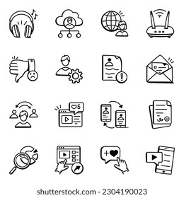 Pack of Social Comments Doodle Icons 

