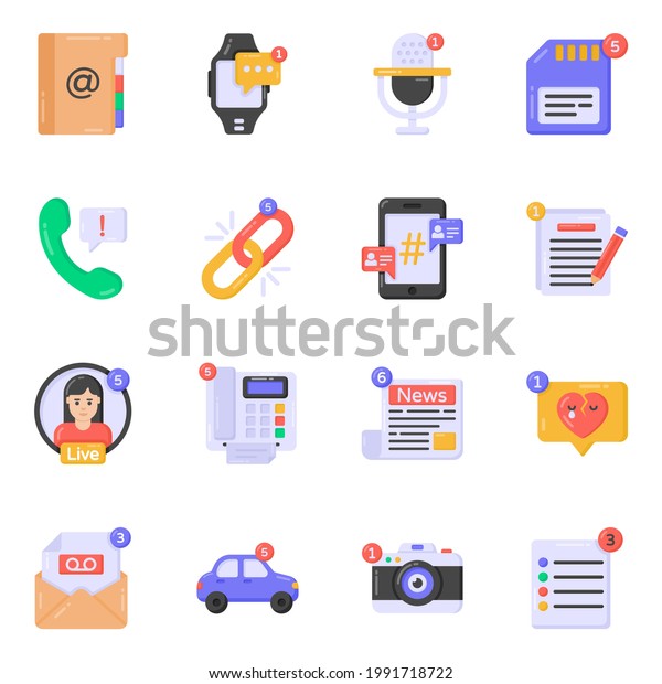 Pack of Social\
Media Notifications Flat Icons\
