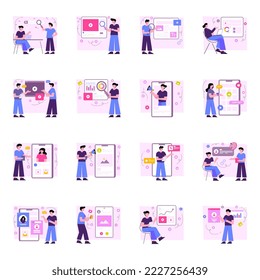 Paquete de ilustraciones planas de redes sociales


