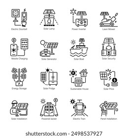 Pack of Solar Panels Power Linear Icons 

