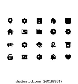 A pack of solid minimalist icons with a modern style. Suitable for various UIUX needs in apps and websites.