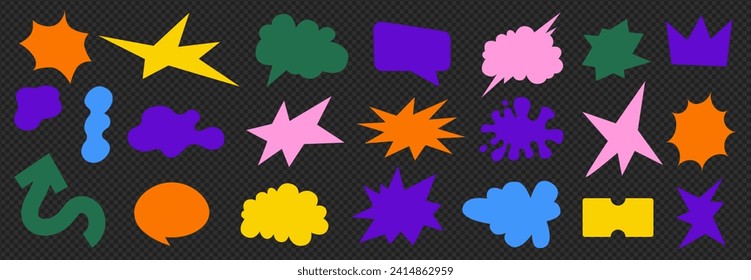 A pack of speech bubbles. Set of empty speech bubbles. Comic text sound effects collection. Banner, poster, sticker concept. Vector cartoon messages. Abstract pop art style on black texture background