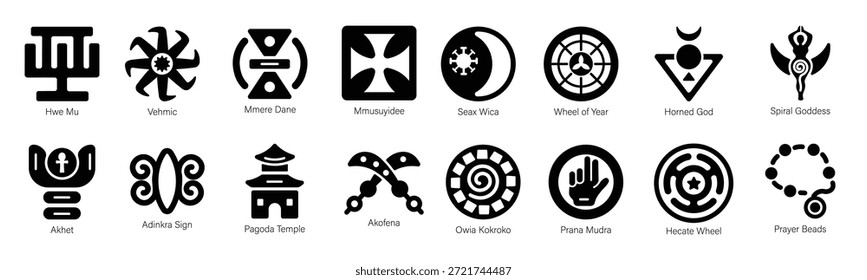 Paquete de símbolos espirituales de Adinkra Iconos sólidos 