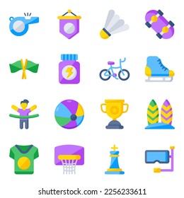 Pack of Sports Equipment Flat Icons 

