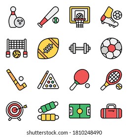 Pack of Sports Flat Outline Icons 