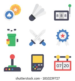Pack of Sports and Games Flat Icons 
