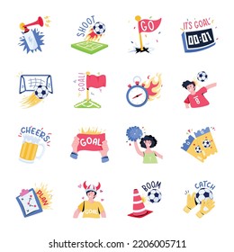 Pack of Sports and Games Flat Sticker Icons

