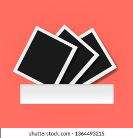 Pack of square photo frames template with shadows isolated. Living coral - color of 2019 year. Memories concept in modern style. Vector illustration
