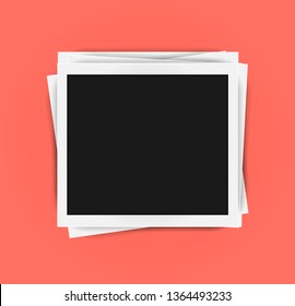 Pack of square photo frames template with shadows isolated. Living coral - color of 2019 year. Memories concept in modern style. Vector illustration