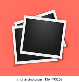 Pack of square photo frames template with shadows isolated. Living coral - color of 2019 year. Memories concept in modern style. Vector illustration