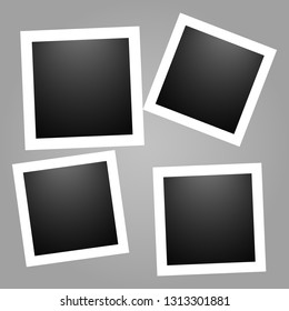 Pack of square realistic frame templates with shadows isolated on transparent background. Simple, on metal pin, on white sticky tape Vector illustration 