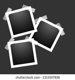 Pack of square realistic frame templates with shadows isolated on transparent background. Simple, on metal pin, on white sticky tape Vector illustration 