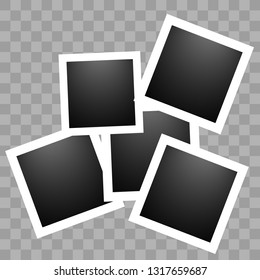 Pack of square realistic frame templates with shadows isolated on transparent background. Simple, on metal pin, on white sticky tape Vector illustration 