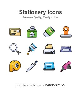 Pack of stationery icons in editable style ready to use vectors