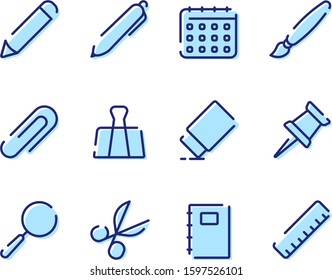 Pack of stationery icons in flat style