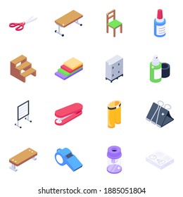 
Pack of Stationery Isometric Icons