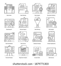 
Pack of Statistical and Data Analysis Flat Outline Concept Icons 