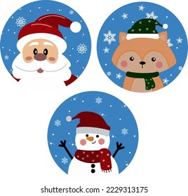Pack sticks on the New Years theme here and a snowman and a fox in a hat and Santa Claus