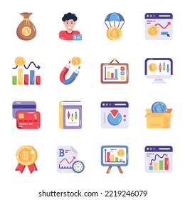Paquete de iconos planos de la Bolsa de Valores 


