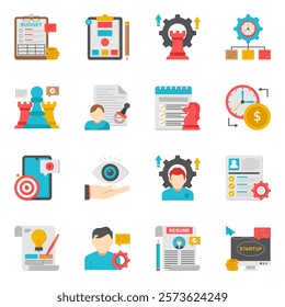 Pack of Strategy Management Flat Icon 
