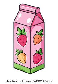 Pack of strawberry milk. Plant based drink. Vector illustration.