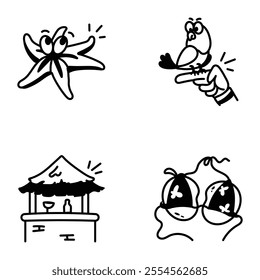 Pack of Summer Vacations Doodle Icons 

