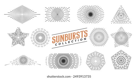 pack of sunrays burst icon in line style vector