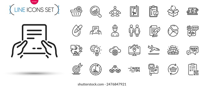 Pack of Supply chain, Biometric security and Pie chart line icons. Include Metro map, Seo analysis, Window cleaning pictogram icons. Checklist, Feather signature, Arena stadium signs. Vector