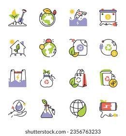 Pack of Sustainable Energy Hand Drawn Icons 

